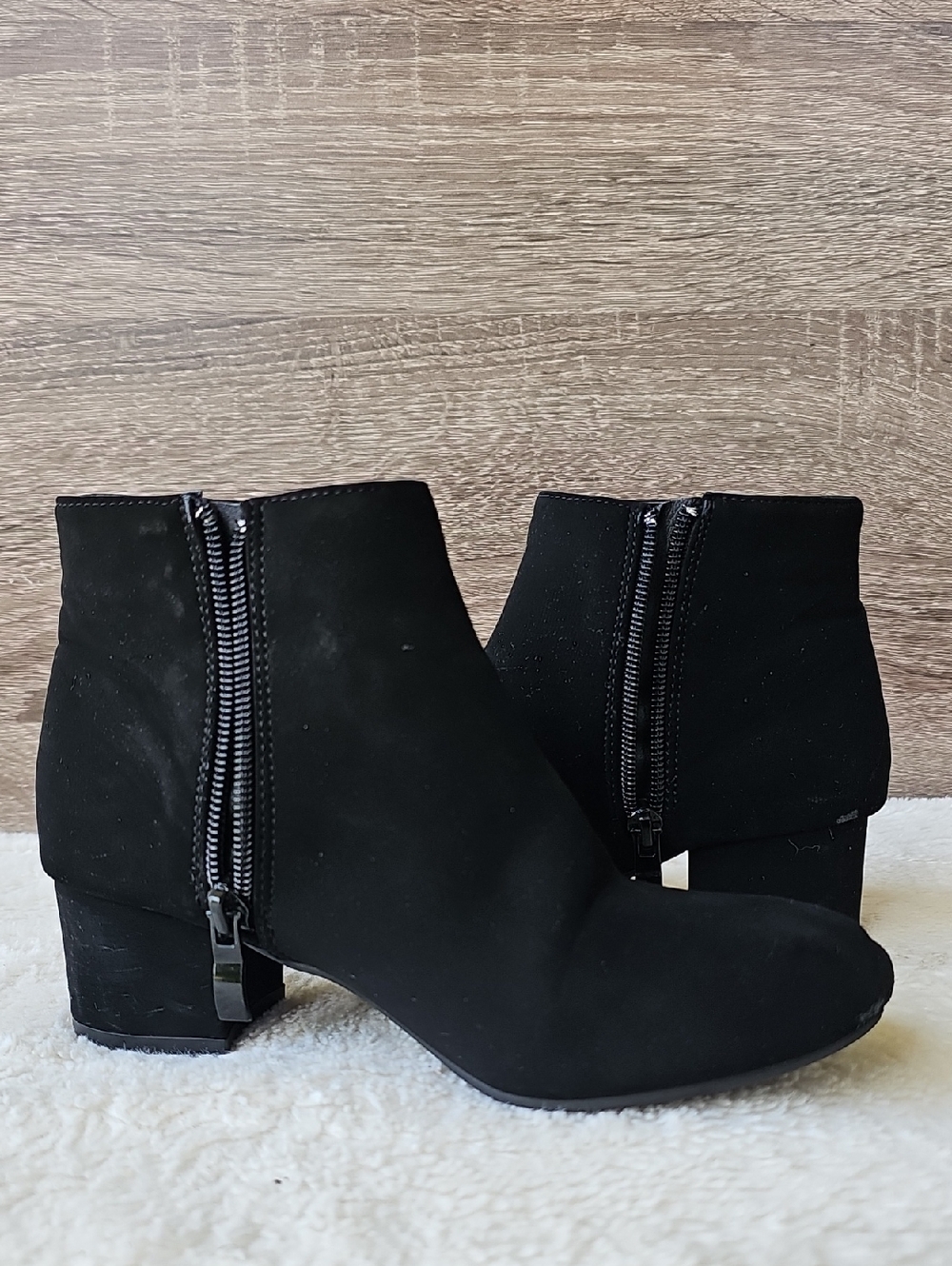 Black Faux Suede Low Block Heel Ankle Boots Size 2